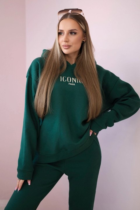 Komplet bawełniany ocieplany bluza z haftem + spodnie zielony Komplet bawełniany ocieplany bluza z haftem + spodnie zielony