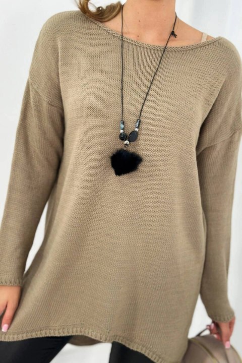 Sweter z naszyjnikiem ciemno beżowy Sweter z naszyjnikiem ciemno beżowy