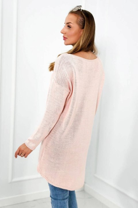 Sweter z naszyjnikiem pudrowy róż Sweter z naszyjnikiem pudrowy róż