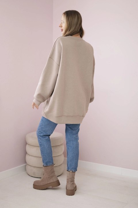 Bluza ocieplana z napisem Ciao Bella ciemno beżowa Bluza ocieplana z napisem Ciao Bella ciemno beżowa