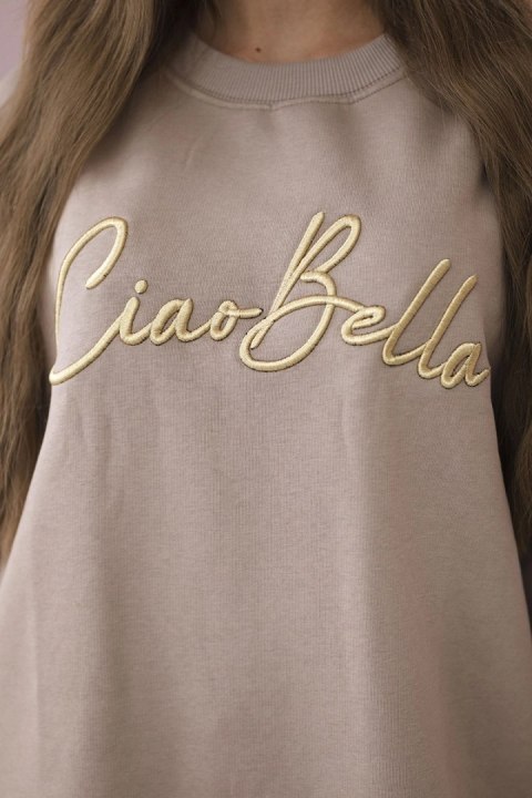 Bluza ocieplana z napisem Ciao Bella ciemno beżowa Bluza ocieplana z napisem Ciao Bella ciemno beżowa