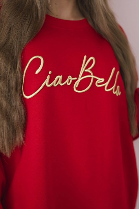 Bluza ocieplana z napisem Ciao Bella czerwona Bluza ocieplana z napisem Ciao Bella czerwona