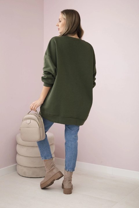 Bluza ocieplana z napisem Ciao Bella khaki Bluza ocieplana z napisem Ciao Bella khaki