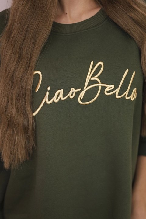 Bluza ocieplana z napisem Ciao Bella khaki Bluza ocieplana z napisem Ciao Bella khaki