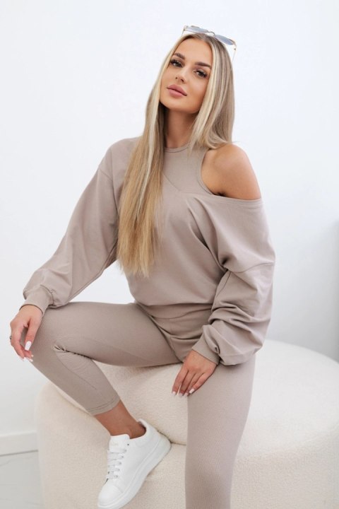 Komplet 3-częściowy bluza + top + legginsy ciemny beżowy Komplet 3-częściowy bluza + top + legginsy ciemny beżowy