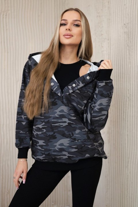 Komplet 3-częściowy moro bluza, top i legginsy czarny + grafitowy Komplet 3-częściowy moro bluza, top i legginsy czarny + grafitowy
