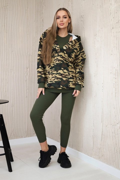 Komplet 3-częściowy moro bluza, top i legginsy khaki + beżowy Komplet 3-częściowy moro bluza, top i legginsy khaki + beżowy