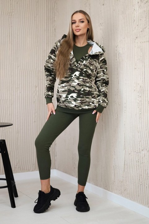 Komplet 3-częściowy moro bluza, top i legginsy khaki + ecru Komplet 3-częściowy moro bluza, top i legginsy khaki + ecru