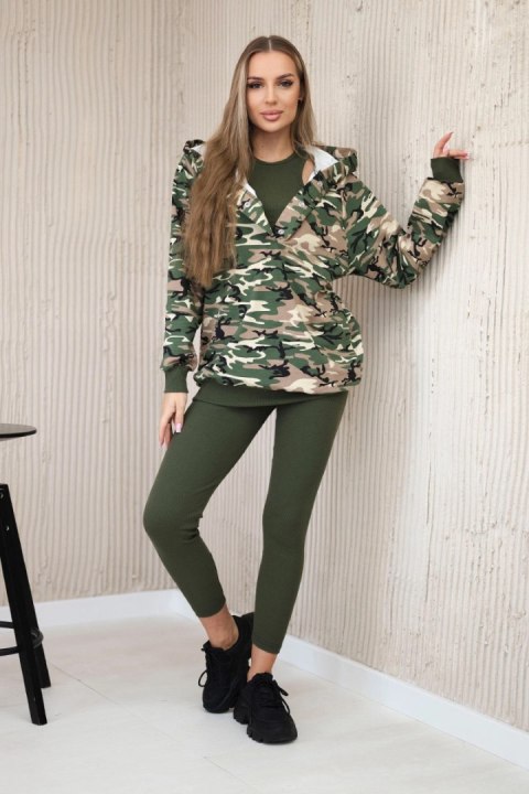 Komplet 3-częściowy moro bluza, top i legginsy khaki + zielony Komplet 3-częściowy moro bluza, top i legginsy khaki + zielony