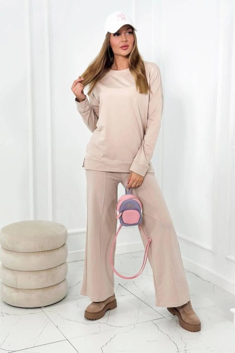 Komplet bawełniany Bluza + Spodnie z szeroką nogawką jasny beżowy Komplet bawełniany Bluza + Spodnie z szeroką nogawką jasny beżowy