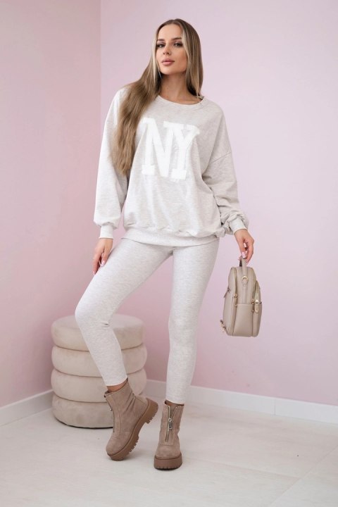 Komplet bawełniany bluza + legginsy beżowy melanż Komplet bawełniany bluza + legginsy beżowy melanż
