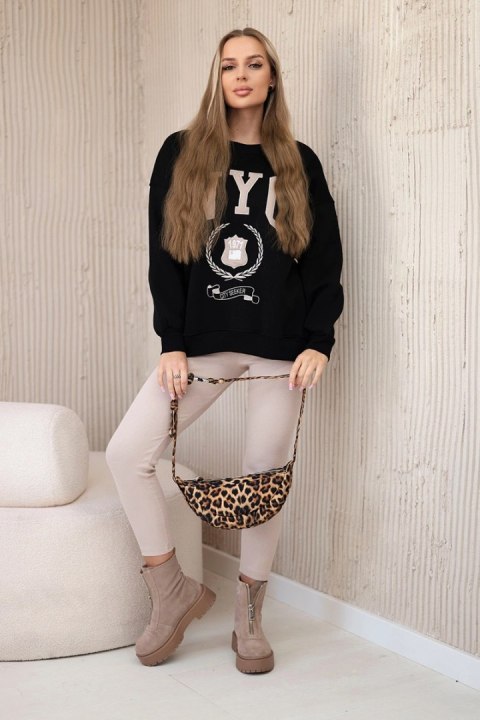 Komplet bawełniany bluza ocieplana + legginsy czarny Komplet bawełniany bluza ocieplana + legginsy czarny