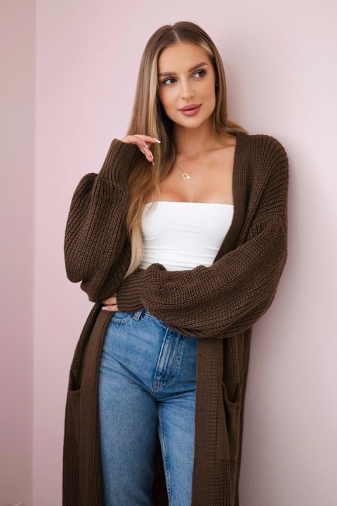 Sweter długi kardigan brązowy Sweter długi kardigan brązowy