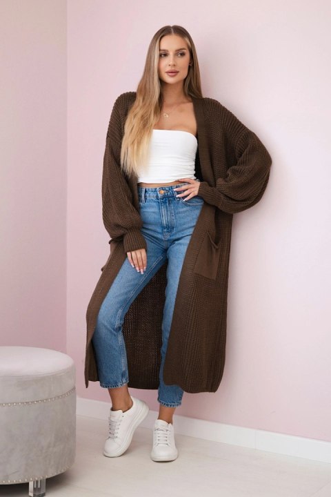 Sweter długi kardigan brązowy Sweter długi kardigan brązowy