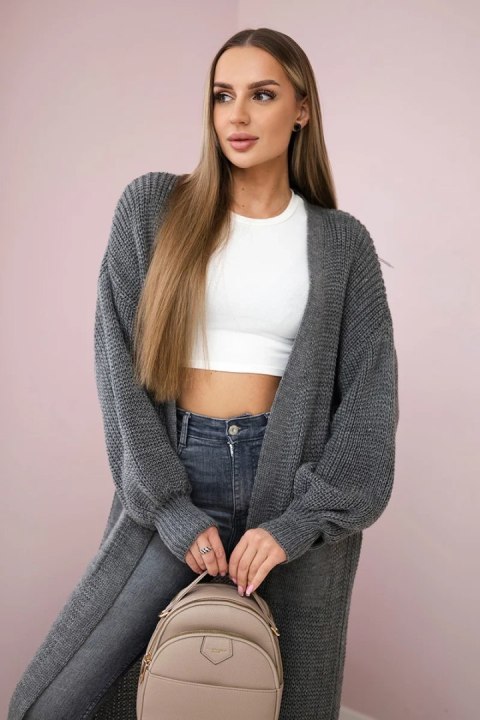 Sweter długi kardigan grafitowy Sweter długi kardigan grafitowy