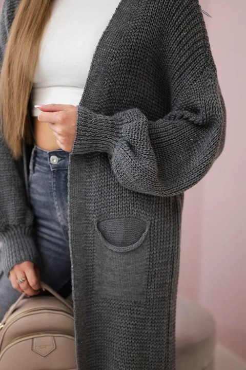 Sweter długi kardigan grafitowy Sweter długi kardigan grafitowy