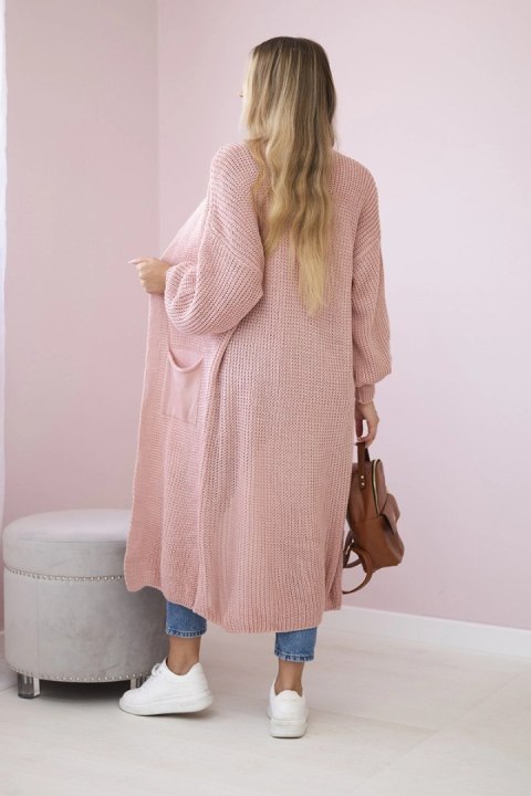 Sweter długi kardigan pudrowy róż Sweter długi kardigan pudrowy róż