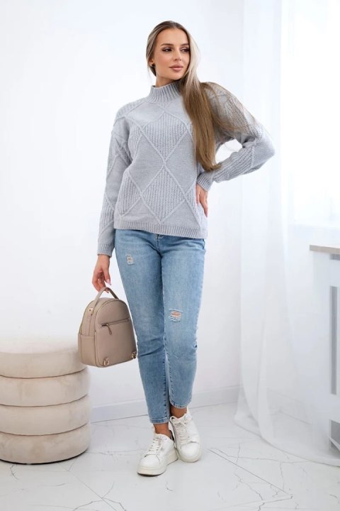 Sweter wkładany przez głowę w romby szary Sweter wkładany przez głowę w romby szary