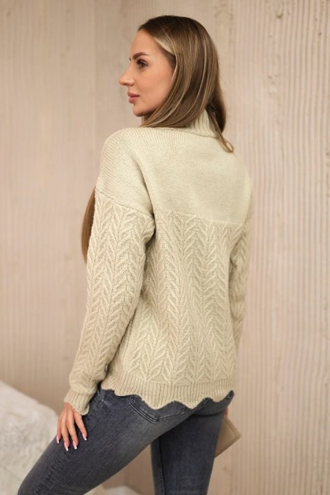 Sweter z ozdobną falbanką beżowy Sweter z ozdobną falbanką beżowy