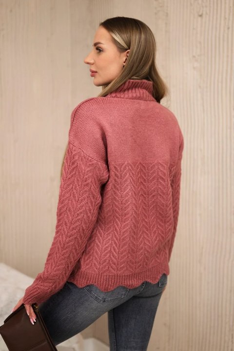 Sweter z ozdobną falbanką ciemny różowy Sweter z ozdobną falbanką ciemny różowy