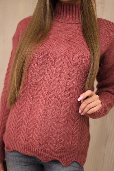 Sweter z ozdobną falbanką ciemny różowy Sweter z ozdobną falbanką ciemny różowy