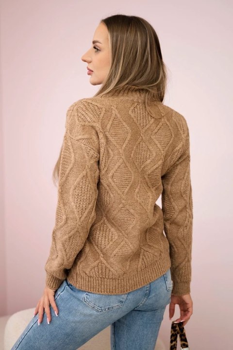Sweter z ozdobnym splotem camelowy Sweter z ozdobnym splotem camelowy