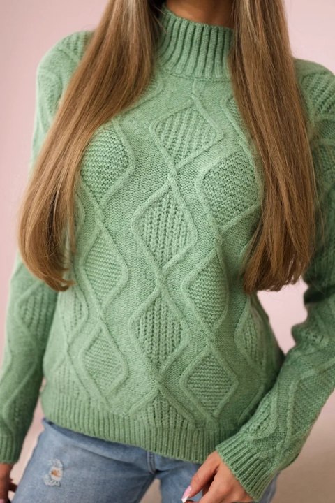 Sweter z ozdobnym splotem ciemny miętowy Sweter z ozdobnym splotem ciemny miętowy