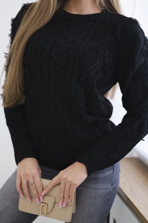 Sweter z warkoczowym splotem czarny Sweter z warkoczowym splotem czarny