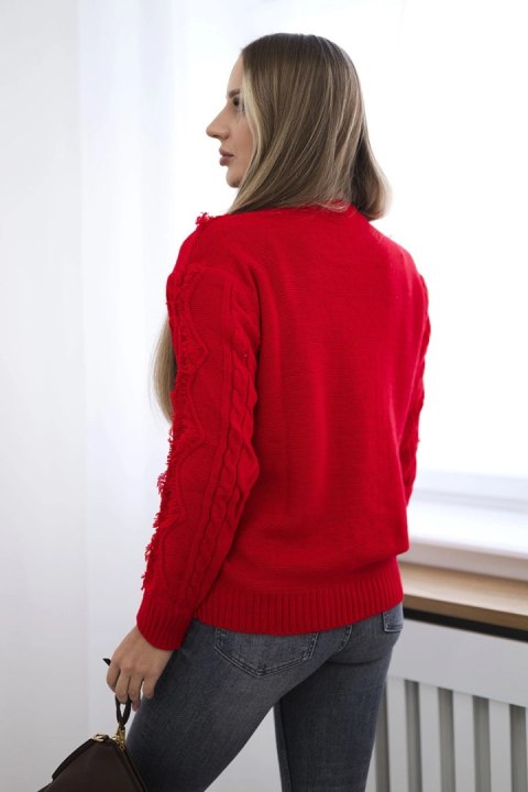 Sweter z warkoczowym splotem czerwony Sweter z warkoczowym splotem czerwony