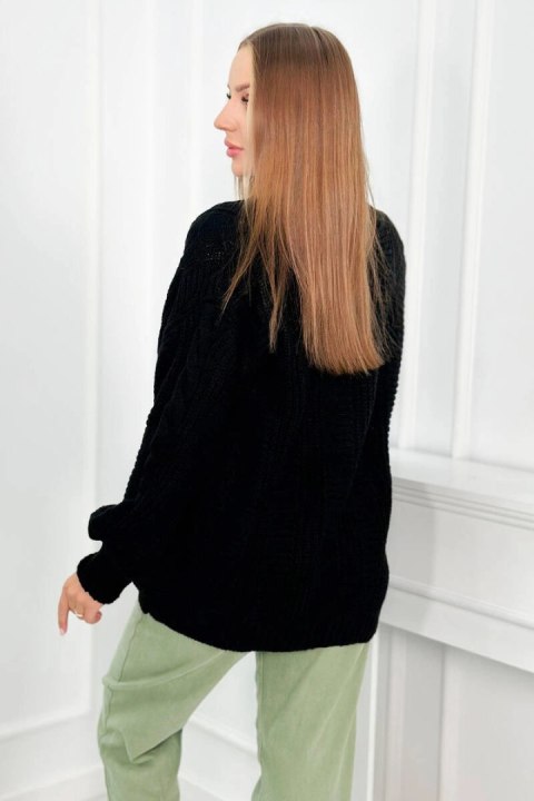Sweter zapinany na guziki z bufiastymi rękawami czarny Sweter zapinany na guziki z bufiastymi rękawami czarny