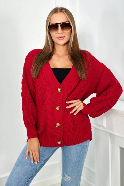 Sweter zapinany na guziki z bufiastymi rękawami czerwony Sweter zapinany na guziki z bufiastymi rękawami czerwony