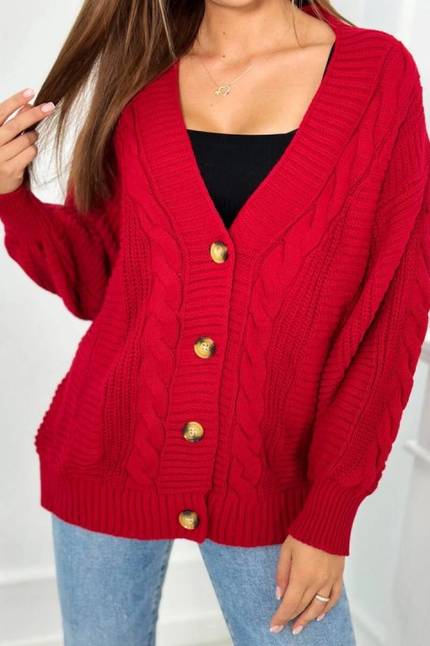 Sweter zapinany na guziki z bufiastymi rękawami czerwony Sweter zapinany na guziki z bufiastymi rękawami czerwony