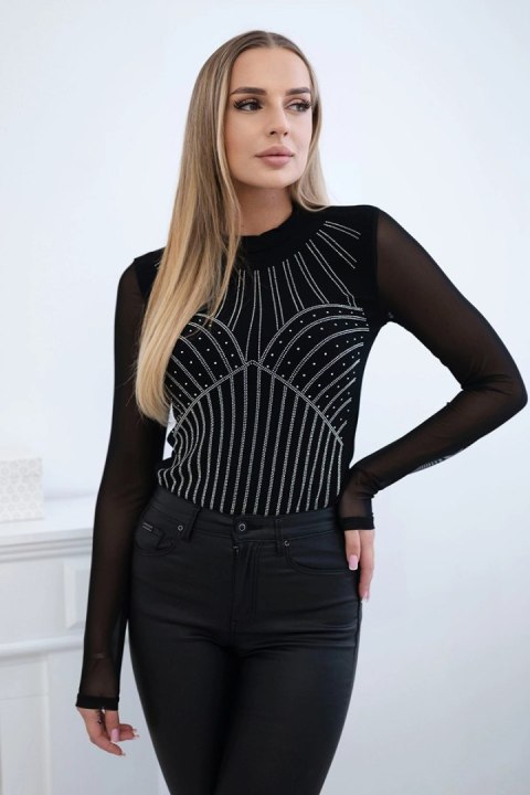 Bluzka body dzianinowa z rękawem z tiulu czarna Bluzka body dzianinowa z rękawem z tiulu czarna