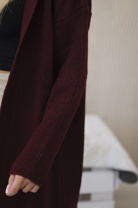 Sweter Kardigan z kapturem bordowy Sweter Kardigan z kapturem bordowy