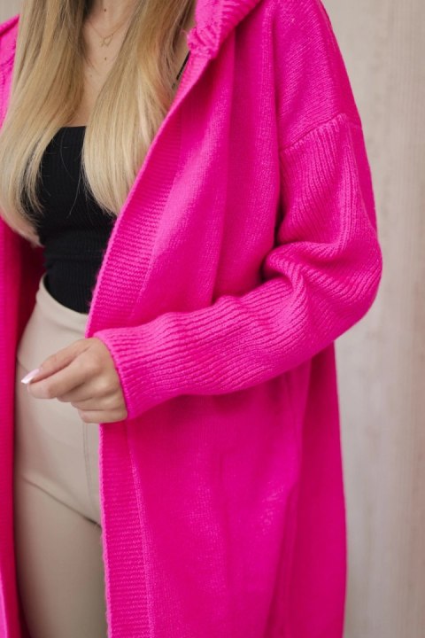 Sweter Kardigan z kapturem różowy neon Sweter Kardigan z kapturem różowy neon