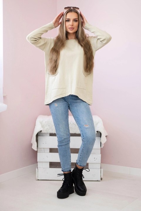 Sweter z kieszeniami z przodu beżowy Sweter z kieszeniami z przodu beżowy