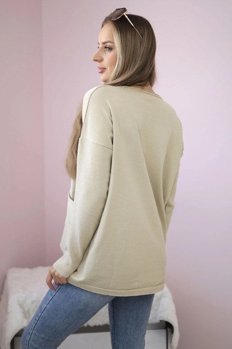 Sweter z kieszeniami z przodu beżowy Sweter z kieszeniami z przodu beżowy