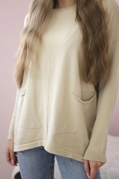Sweter z kieszeniami z przodu beżowy Sweter z kieszeniami z przodu beżowy