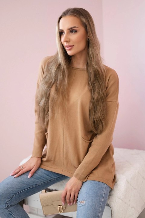 Sweter z kieszeniami z przodu camelowy Sweter z kieszeniami z przodu camelowy