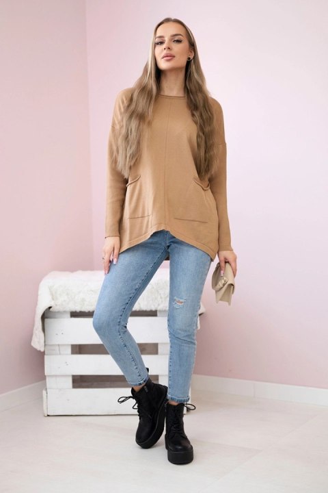 Sweter z kieszeniami z przodu camelowy Sweter z kieszeniami z przodu camelowy