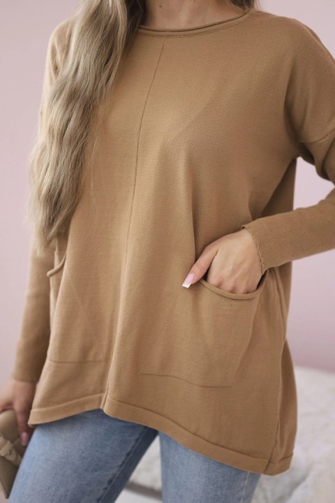 Sweter z kieszeniami z przodu camelowy Sweter z kieszeniami z przodu camelowy