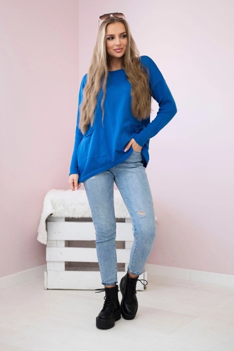 Sweter z kieszeniami z przodu chabrowy Sweter z kieszeniami z przodu chabrowy