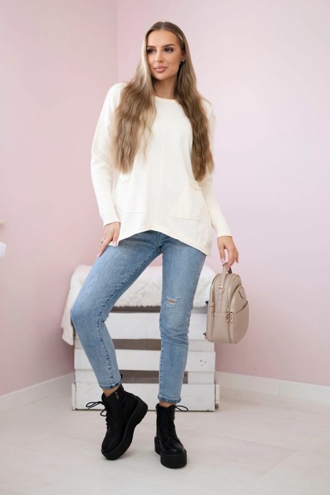 Sweter z kieszeniami z przodu ecru Sweter z kieszeniami z przodu ecru