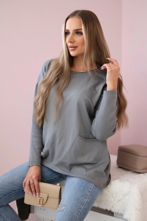 Sweter z kieszeniami z przodu szary Sweter z kieszeniami z przodu szary