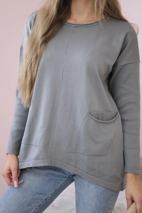 Sweter z kieszeniami z przodu szary Sweter z kieszeniami z przodu szary