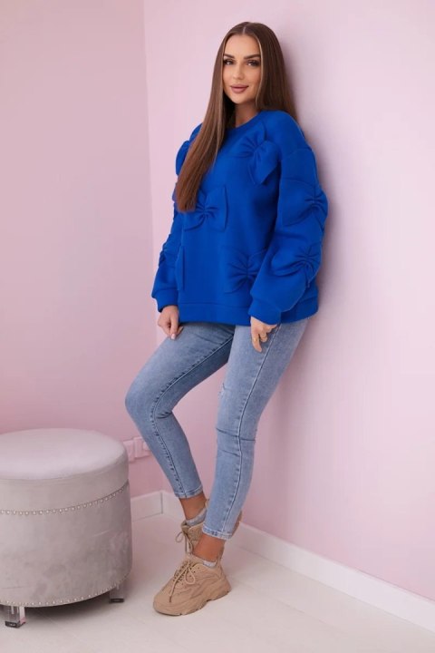 Bluza ocieplana z ozdobnymi kokardami chabrowa Bluza ocieplana z ozdobnymi kokardami chabrowa