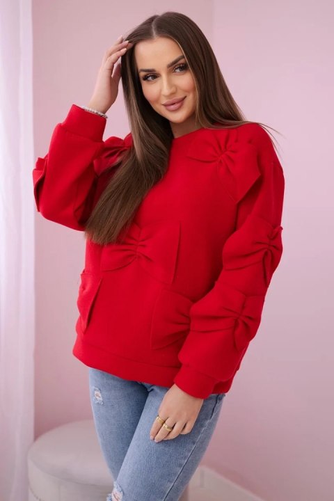 Bluza ocieplana z ozdobnymi kokardami czerwona Bluza ocieplana z ozdobnymi kokardami czerwona