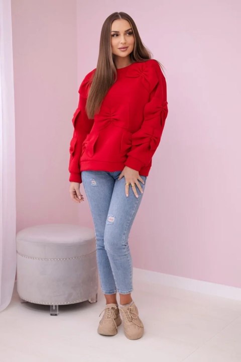 Bluza ocieplana z ozdobnymi kokardami czerwona Bluza ocieplana z ozdobnymi kokardami czerwona