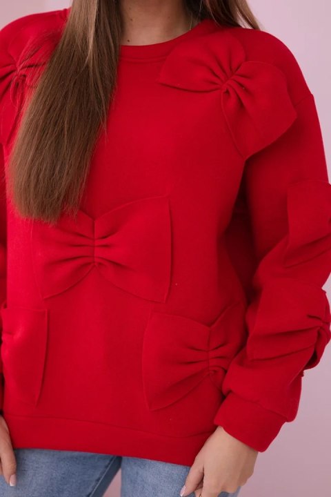 Bluza ocieplana z ozdobnymi kokardami czerwona Bluza ocieplana z ozdobnymi kokardami czerwona