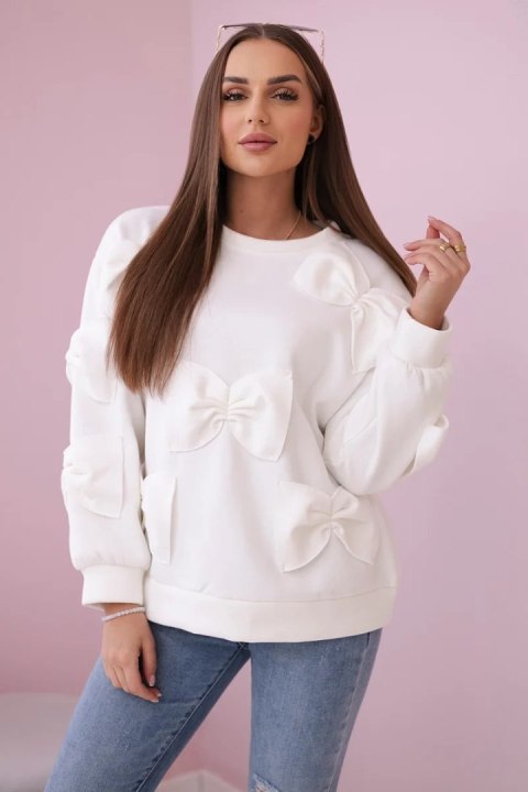 Bluza ocieplana z ozdobnymi kokardami ecru Bluza ocieplana z ozdobnymi kokardami ecru